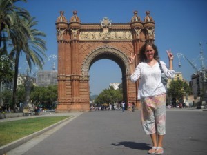 SpainLaura HomeSwapGal Laura Diamond in front of the Arc de Triomf in Barcelona, Spain.