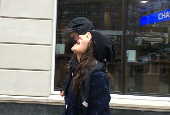 California Girl Catching Snowflakes in NYC for Thanksgiving (Jennifer Miner)