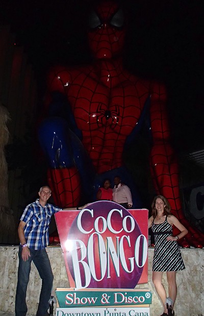 Posing for pictures outside Coco Bongo