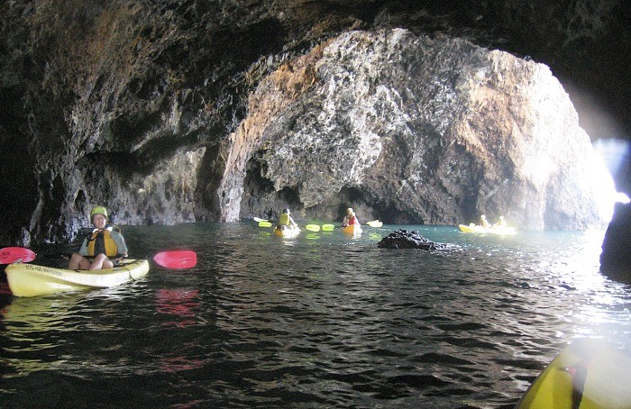 US National Parks near Los Angeles: Channel Islands National Parks' Santa Cruz, kayaking into a coastal cave