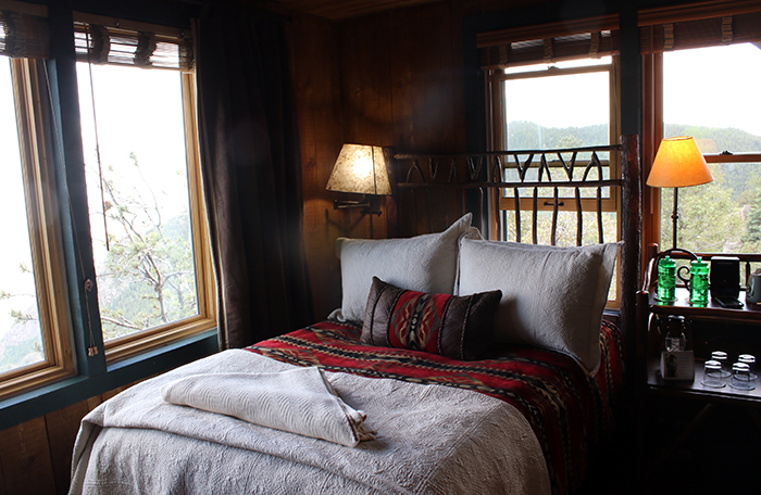 The bedroom in the Fire Tower Suite is not much bigger than the double bed! 